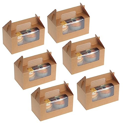 Coolty 50 Stück Cupcake Boxen 2 Löcher Karton Verpackung Boxen Bäckerei Gebäck Boxen mit Griff für Cookies Muffins Cupcakes Desserts Torten (Braun)