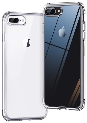 ONES iPhone 8 Plus / 7 Plus HD Durchsichtig Dünn Hart Hülle『Stoßfest Airbag』『Erhöhte Kanten Schutz Kamera Bildschirm』[Anti-Gelb] [rutschfest], PC + TPU Hybrid Silikonhülle für Apple 5,5 Zoll