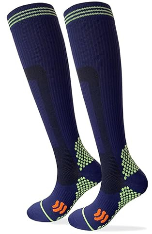 Kreori Medias de compresión para mujer y hombre, calcetines de compresión para deportes, vuelo, correr, viajes, ciclismo, embarazo, enfermera, 15-20 mmHg, 1 Pares-Azul Marino, L-XL
