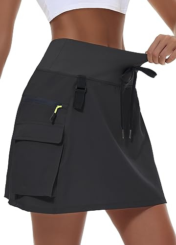 MIVEI Skorts for Woman - Hiking Cargo Skorts with Zipper Pockets, High Waisted Quick Dry Golf Workout, Dressy Casual Black