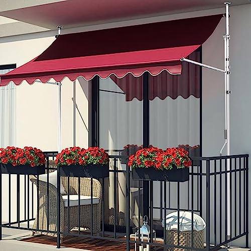 TRAGLO Terrassen-Teleskop-Markise, verstellbare Gartenmarkise, wasserdichter Baldachin, Sonnenschutz mit Handkurbel für Garten, Restaurant, Café 3M Claret