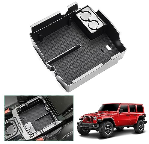 GAFAT Kompatibel mit Jeep Wrangler JL/Gladiator JT 2018-2025 2026 Mittelkonsole Aufbewahrungsbox, Wrangler 2024 Armlehne Organizer Tray Handschuhfach, Wrangler Zubehör (Schwarz 1)