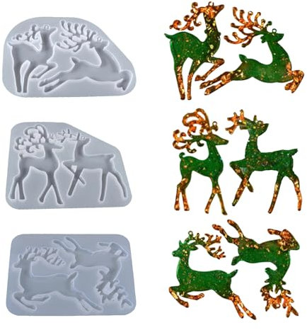 Jsleid 3 Piezas Exquisitas Moldes De Resina De Navidad, Alce De Resina Epoxi, Molde De Silicona De Ciervo, Molde De Silicona Ciervo, para Decoraciones Navideñas