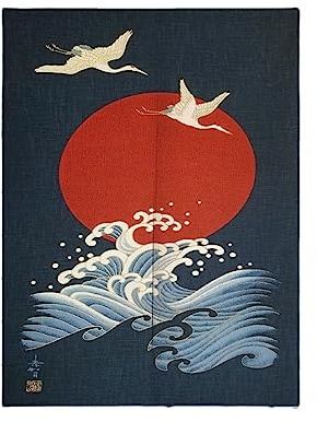 Guest Ruyunlai Japanischer Noren Lang Vorhang Türvorhang EIN bedruckter halbtüriger Vorhang im japanischen Stil bedruckter Türvorhang für Sichtschutz, Trennwand, Küche Flamingo 70 x 150 cm