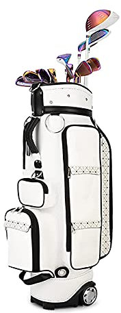 Golf-Standtasche, tragbare Golf-Trolley-Tasche aus PU-Leder mit 5-Wege-Organizer, Trennwand Oben mit wasserdichtem, verschleißfestem, langlebigem Stoff