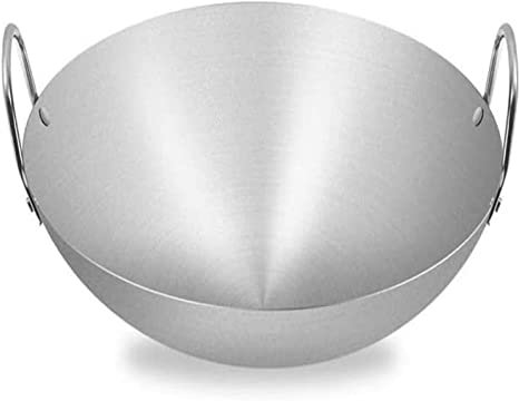 Poêle Wok Poêle à frire Wok en fonte avec bois une pièce en acier pour faire frire à la vapeur, braiser, ragoût, faire de la soupe, cuisinière à gaz, cuisinière à induction universelle (taille : 38