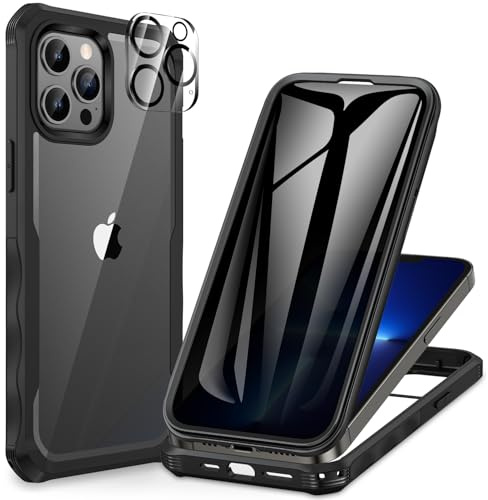 CENHUFO Sichtschutz Hülle für iPhone 13 Pro Max, mit Eingebautem Privacy Panzerglas Displayschutz und Kameraschutzfolie 360 Grad Handyhülle Schutzhülle Stoßfest Bumper Anti Spy Cover Case -Schwarz