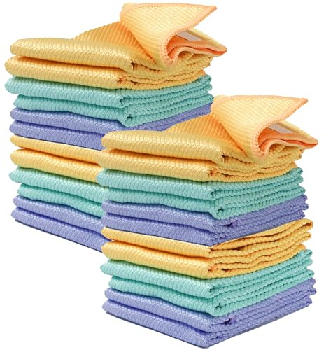 various Bayeta Cristales y Baños Solución Espejos, Cristales y Limpieza del Baño Paños Microfibra con Gran Capacidad de Absorción No Deja Marcas y Pelusas -30x40cm 24 Unidad