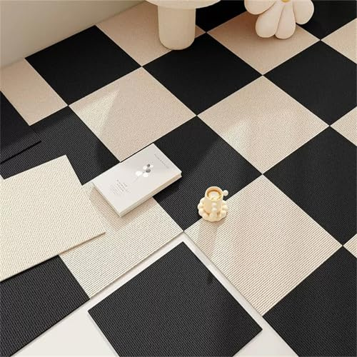 Hiseng Teppichfliesen Selbstklebend 30x30cm, 4/10/20/30 Stück Teppichfliesen Selbstliegend Rutschfeste Strapazierfähig Teppich Bodenbelag für Büro Wohnzimmer Schlafzimmer (30 Stück,Schwarzbeige)