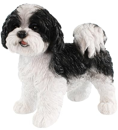 colourliving Shih Tzu klein stehend Schwarz Weiß Figur | Polyresin 23 x 14 x 23 cm 1 kg handbemalt innen außen
