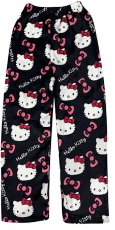 Schlafanzug Damen Pyjamas Hosen Lang Flanell Pyjama Hose Damen Schlafhose Weich Kawaii Halloween Pyjamas Anime Bequeme Winter Schlafanzughose Frauen Anime Cartoon Casual Home Hosen Herbst Winter