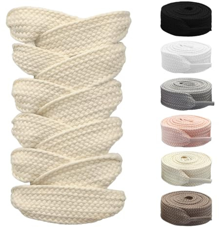 Shecret 2 Paires de Lacets Chaussures Plats, Lacets Remplacement de 20mm de Large Pour Chaussures de Sport, Chaussures de Course et aux Bottes (Crème, 100 cm - 2 Paires)