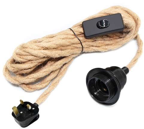 WPQIUZS 510 CM Hemp Rope Plug in Pendant Lighting, E27 Lamp Holder Lamp Cable with Switch, Plug in Ceiling Light, Rope Light Fitting, Industrial Vintage Hanging Light Cord for DIY Creative Lampshade