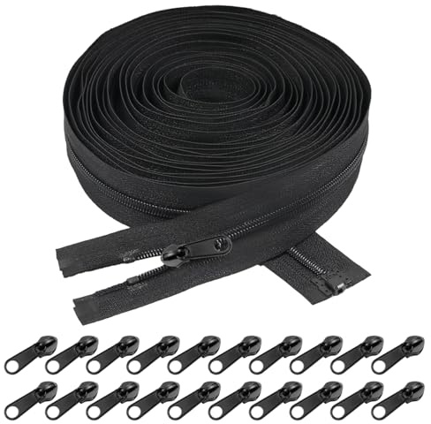 10 m × 32 mm Oändlig Dragkedja Svart, #5 Nylon med 20 Metallreglage, Metervara för Gör-det-själv-sömnad på Väskor, Kläder