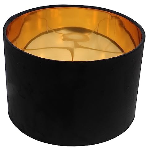 Yardenfun Robuster Kronleuchter-Lampenschirm aus Samt mit Goldfutter 30 cm E27 außen schwarz innen goldfarben augenfreundlicher dekorativer Lampenschirm