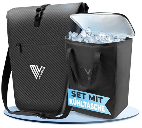 MIVELO Fahrradtasche für Gepäckträger 25L + Kühltasche Fahrrad 15L - Gepäckträgertasche wasserdicht mit gepolstertem laptopfach & Umhängegurt - Packtasche