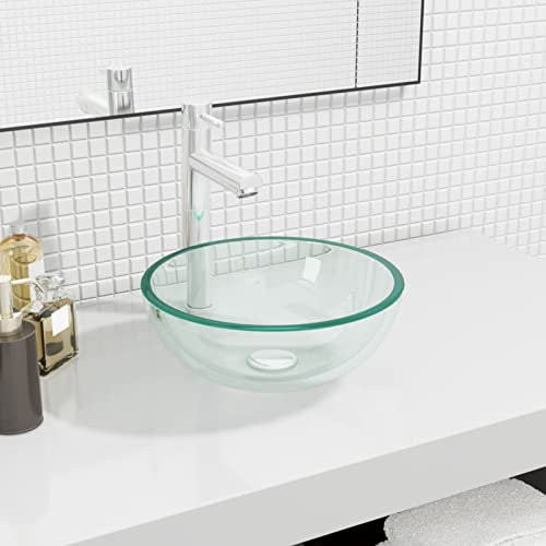 ZEYUAN Lavabo de Vidrio, Lavabo sobre Encimera, Lavamanos para Baños, Lavabo Baño, Mueble Lavabo, Muebles De Baño, Templado Transparente 30x12 cm
