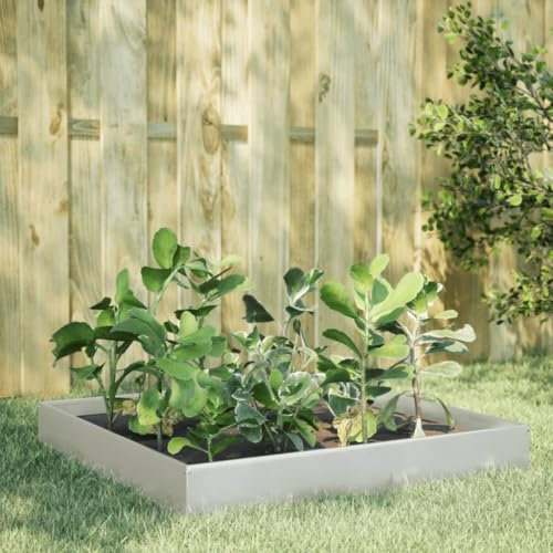 ShGaxin Hochbeet 100x100x26 cm Edelstahl, Palettenrahmen, Hochteich, Gemüsebeet, Kräuterregal Balkon, Blumenbeet, Kräuterspirale, Tomatenbeet, Pflanzhochbeet - 851021