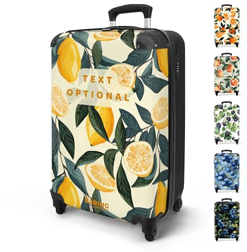 NoBoringSuitcases© Handgepäck Koffer Personalisiert | 55x40x20 cm - Reisekoffer mit Rollen, Leichtgewicht Hartschalenkoffer, Trolley Kabinengepäck, Fruchtige Frische in 6