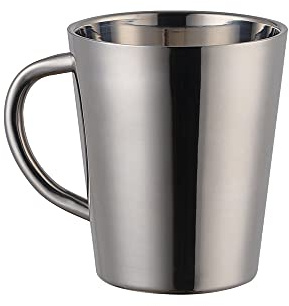 TUPMFG Tasses à café en acier inoxydable de 300 ml, gobelet à double paroi avec anse, passe au lave-vaisselle, tasse en métal argenté