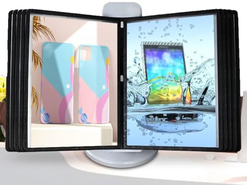 Drehbarer Schreibtisch-Organizer mit 10 doppelseitigen Display-Taschen, Prospektständer für A4-Dokumente, Büroaufbewahrungslösung mit 20 Blatt Kapazität