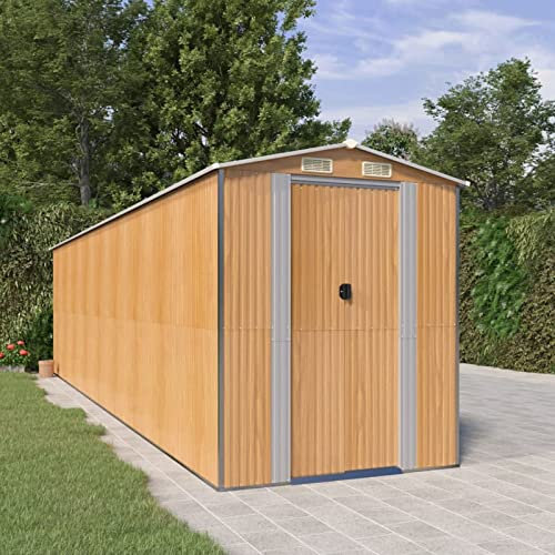 ShGaxin Geräteschuppen, Gerätehaus, Fahrradgarage, Gartenhütte, Fahrradunterstand, Gartenhäuschen, Garten Hütte, Fahrrad Unterstand, Hellbraun 192x772x223 cm Verzinkter Stahl