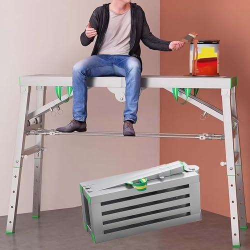 Arbeitsplattform, höhenverstellbar, tragbare Stahlgerüstplattform, 880 Pfund Tragfähigkeit, Kohlenstoffstahlkonstruktion, klappbare Trittleiter, Trockenbauhocker, 30 cm – 200 cm (90 – 147 cm, höhenv