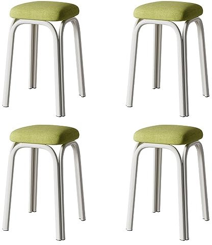 Metal Stackable Stools Set of 4 Upholstered Square Bar Stool with Non Slip Foot Mat Backless Design Portable Metal Leg Barstools for Home Kitchen Bistro Office Supports Up to 250kg Green Col