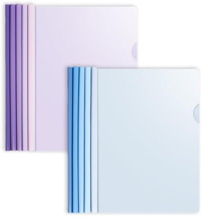Lot de 10 A4 couverture de rapport, chemises à glissière, couvertures de reliure en plastique, chemises de classement, couvertures de rapport A4 avec clip, violet et bleu