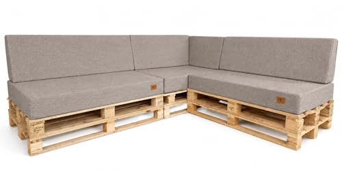 Odolplusz Palettenkissen 7-teiliges Set für Ecksofa | Palettensofa mit abnehmbarem Bezug | Kaltschaum Palettenauflage | Sitzkissen Rückenlehne für Europaletten 120 x 80 (Cappuccino)