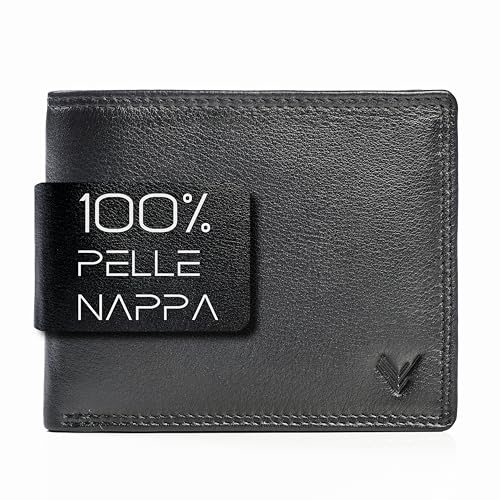 Lavalen® Portafoglio Uomo in Pelle Vera RFID con Portamonete Grande Wallet | Portafoglio in pelle fatto a mano con RFID. Tasca con cerniera, spazio per carte, banconote e monete. Ottimo regalo.