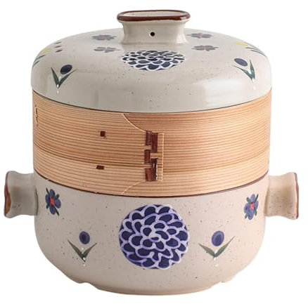 Japanese Casserole Pot With Bamboo Steamer Basket, Ceramic Casserole Clay Pot Steam Stew Pot For Kitchencooking(C,1.5L)