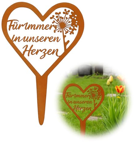 tiyiyok Piquets de Jardin Décoratifs en Métal, Deco Exterieur Jardin, pour Plaque Funéraire, Cour, Pelouse, Acier Rouillé, Résistant aux Intempéries