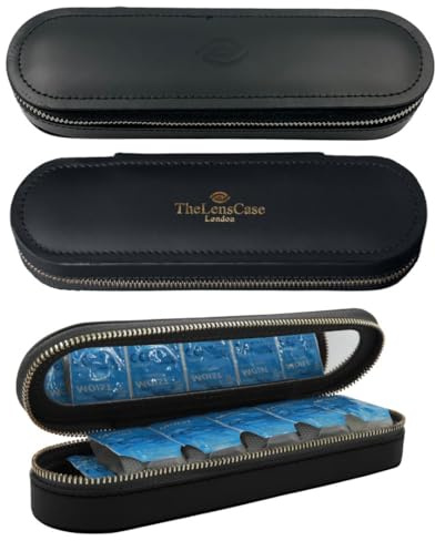 TheLensCase OCCHIO - (10 Day Luxury Travel Contact Lens Case) Certified Full Grain Leather. Quality Stitching. Built in Mirror. Holds 10 Days of Lenses. Supports Most Popular Lenses. Great Gift.