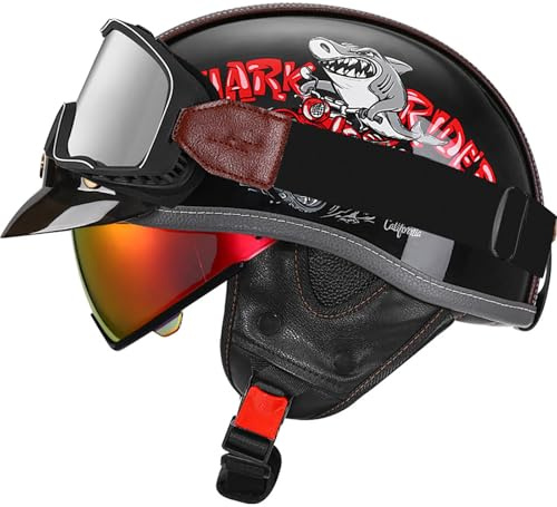 Retrò Mezzo Casco Da Motociclista Caschi Jet, DOT/ECE Omologato Portatile Casco Scodella, Vintage Sicurezza Estivo Moto Mezzo Casco, Casco Moto Jet Per Donna E Uomo Adulto 3,XL=61-62CM