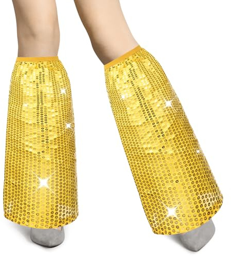 Hestya 1 Paar Glitzer Beinstulpen für Frauen Karneval Disco Accessoires Damen 70er Jahre Kostüm Retro Pailletten Stulpen Glitzer Beinwärmer für Halloween Mottoparty Fasching Party Outfit(Gold)