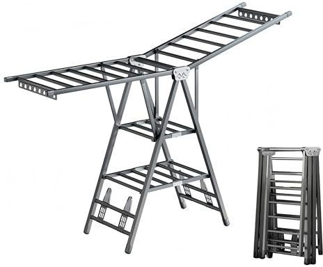 Linghome 71 Clothes Drying Rack Foldable, Clothes Airer Drying Rack with Wheels, Heavy Duty Metal Laundry Dryer, Extra-Thick Free-Standing Design Indoor Outdoor Use