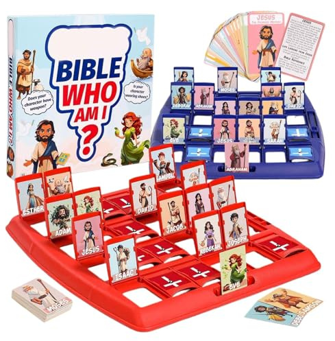 Wer Bin ich? Bibel Ratespiel für Kinder und Erwachsene, 24 Holy Characters mit Lebensgeschichten und Bibelversen, lustiges Familienspiel für 2 Spieler, ab 6 Jahren