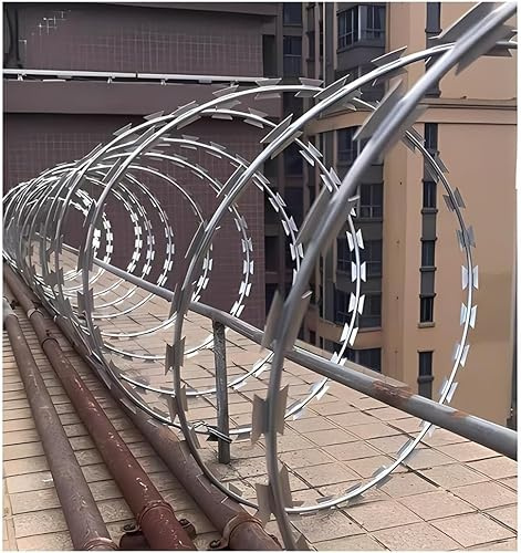 Kanduo Alambres de púas Rollos de alambre espino en espiral, acero galvanizado doble bobina, apto for granjas, cercas y jardines(30m)