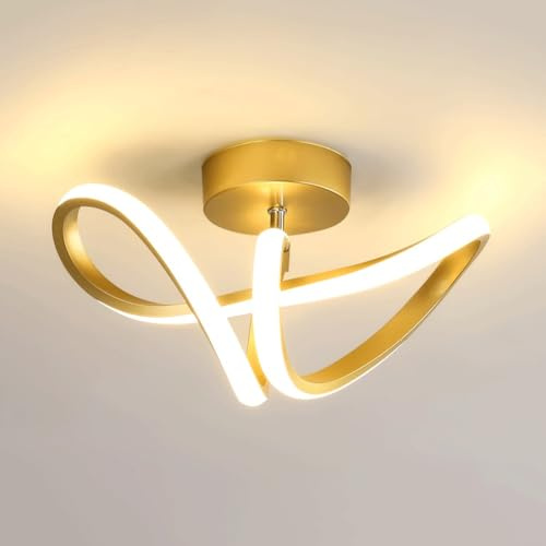 XYHAZCSM Lámpara de techo LED de arco de 25 W con diseño en espiral, 45,7 cm (18 pulgadas), luz blanca cálida de 3000 K, ideal for pasillo, balcón, dormitorio, cocina u oficina.(Gold)