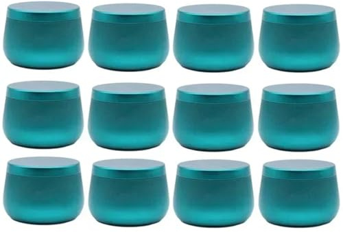 IKFGTJRE Ljusglas, runda ljusglas, 12 stycken, 120 ml, reseburkar, krämbehållare, kosmetikarrangör, teburkar, mini-metalllåda (grön, 88 x 56 mm))