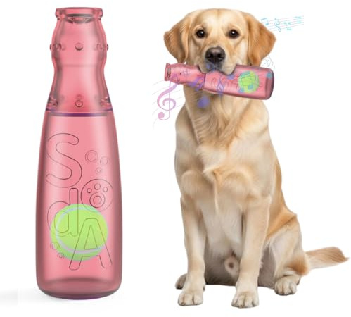 Spiritzohic Squeaky Dog Toys, Interactive Dog Chew Toys Rubber Bottle Toys for Dogs With Tennis Balls Outdoor Interactive Dog Toys Dental Care Teeth Cleaning Toy for Large and Small Dogs(Pink)