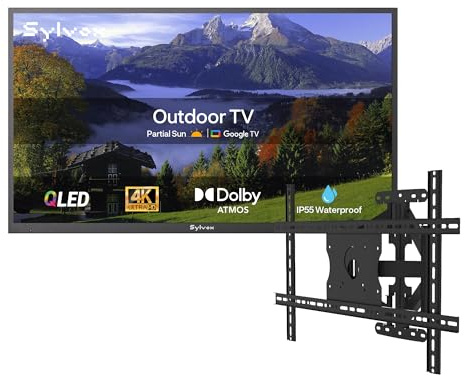SYLVOX 43 TV Extérieur avec Housse et Support Mural pour Téléviseur - QLED 4K UHD 1000Nits, Smart Google Outdoor TV Étanche IP55, Google Assistant, pour Pool/Jardins/Terrasse (Deck Pro 2.0 QLED)