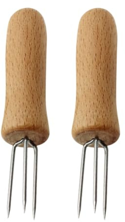 NUOBESTY 2 Stück Edelstahl Maiskolbengabel mit Holzgriff Langlebige Bbq spieße Rostfrei Ergonomisch für Grill Party Restaurant und Outdoor einsatz