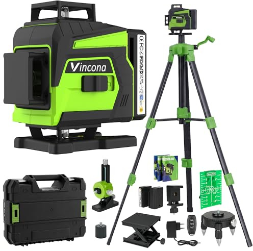 Vincona Kreuzlinienlaser Grün, Laser Wasserwaage 4 x 360 °