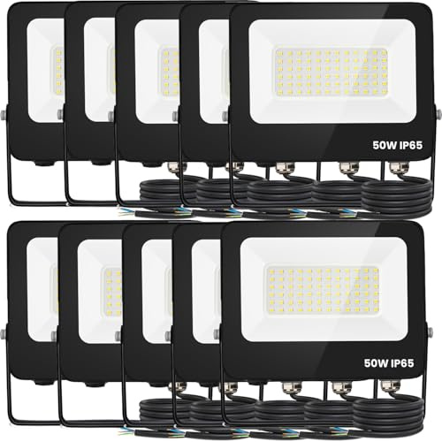 Aigostar Foco Led Exterior 50w 4500 lúmen,Luces Led Exterior Impermeable IP65,Proyector LED Exterior Blanco Frío 6500K para Jardín,Patio,Garaje,Parque,10 piezas