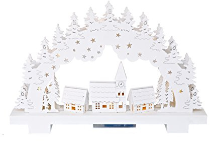 HEITMANN DECO LED Lichterbogen aus Holz Schwibbogen Stimmungsleuchter beleuchtete Weihnachtsdeko in Weiß für Innen 32 x 5 x 20 cm