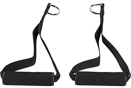 GORILLA SPORTS® Einhandgriff-Set, 2 Stück, gepolstert, bis 100 kg | Kabelzuggriffe mit 12-cm-Schaumstoffpolsterung und D-Ringen für Widerstandsbänder, Seilzug, Brust-, Rücken- und Armtraining
