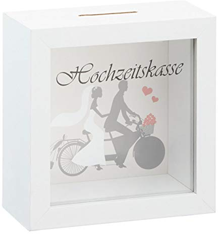 Hochzeit Spardose 15x15 cm weiß - Hochzeits Kasse Sparbüchse mit Sichtfenster - Geldgeschenk