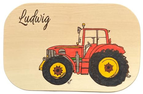 Frühstücksbrett Trecker Rot -Traktor rot personalisiert - Frühstücksbrettchen mit kostenloser Gravur Vesper Brett